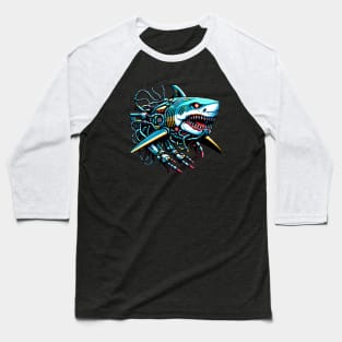 Underwater Tech Predator - Cybernetic Shark Pixel Art Baseball T-Shirt